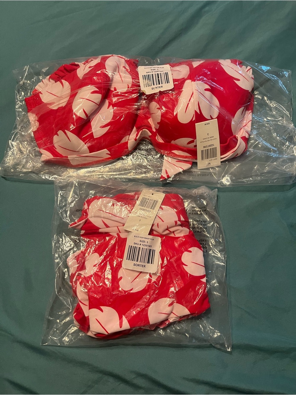 Hot Topic Disney Lilo and Stitch Red & White Tropical Print Bikini Set